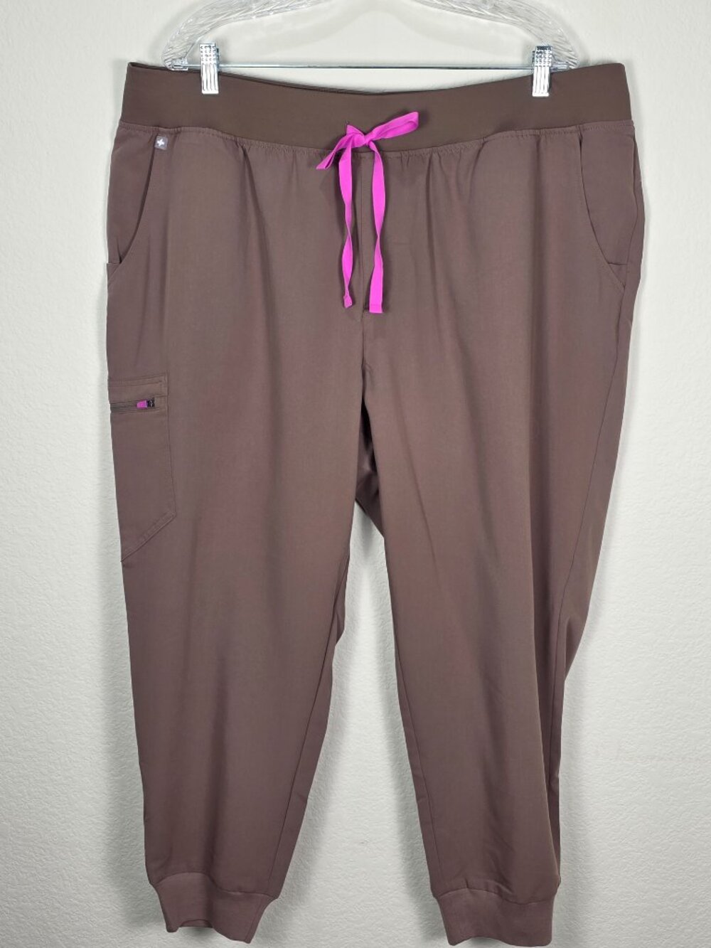 NWT FIGS High Waisted Zamora Yoga Jogger Scrubs 4XLP Espresso Brown Pink Drawcor
